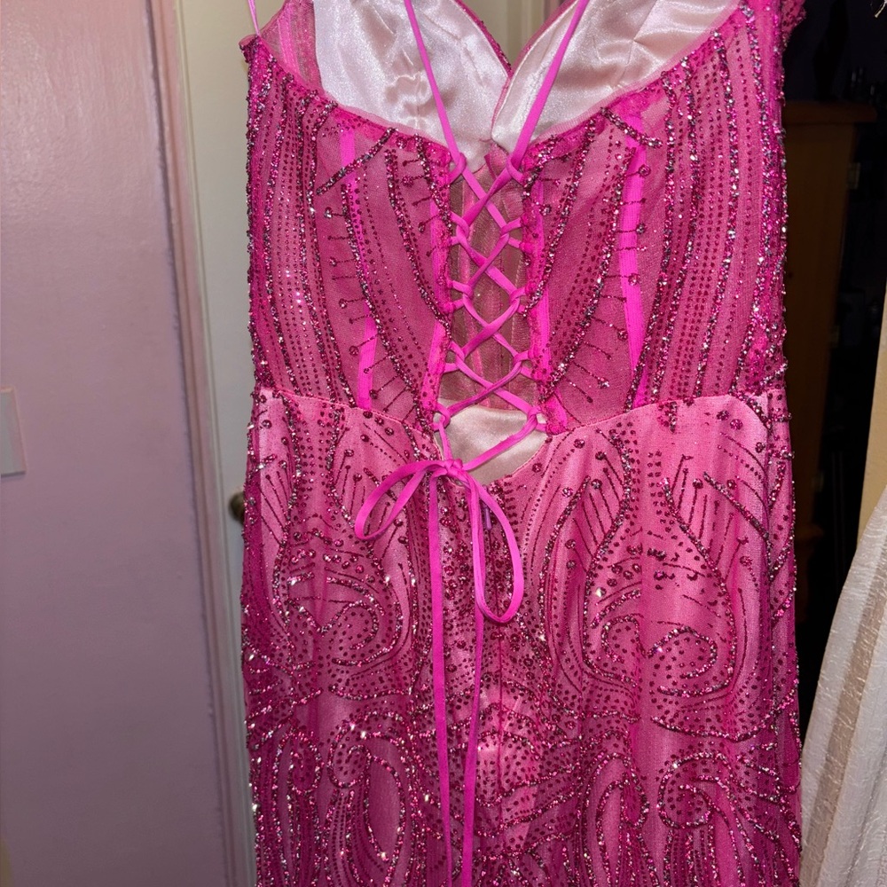 Sheer Bodice V-neck Mermaid Dress Embellished Feathers and Beads by LaDivine - Picture 4 of 5